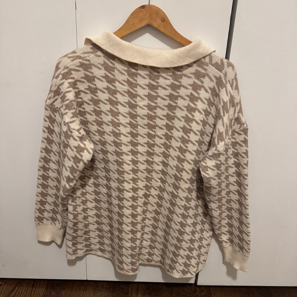 Dreamers by Debut button-front houndstooth cardigan in cream and tan M - Picture 5 of 11